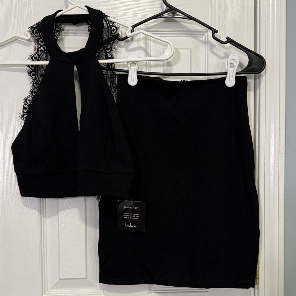 Lulu's Black Skirt Set with Lace Detail